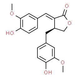 ChemSpider 2D Image | (3E,4S)-4-(4-Hydroxy-3-methoxybenzyl)-3-(4-hydroxy-3-methoxybenzylidene)dihydro-2(3H)-furanone | C20H20O6