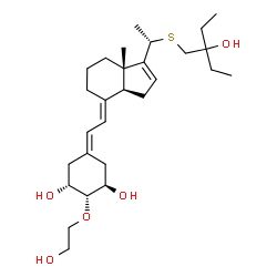 ChemSpider 2D Image | (1R,2S,3R,5Z,7E)-17-{(1S)-1-[(2-Ethyl-2-hydroxybutyl)sulfanyl]ethyl}-2-(2-hydroxyethoxy)-9,10-secoestra-5,7,16-triene-1,3-diol | C28H46O5S