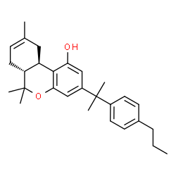 ChemSpider 2D Image | (6aR,10aR)-6,6,9-Trimethyl-3-[2-(4-propylphenyl)-2-propanyl]-6a,7,10,10a-tetrahydro-6H-benzo[c]chromen-1-ol | C28H36O2