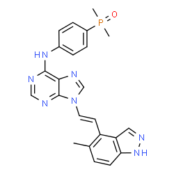 ChemSpider 2D Image | N-[4-(Dimethylphosphoryl)phenyl]-9-[(E)-2-(5-methyl-1H-indazol-4-yl)vinyl]-9H-purin-6-amine | C23H22N7OP