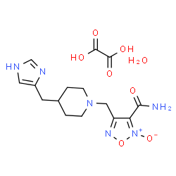 ChemSpider 2D Image | 4-{[4-(1H-Imidazol-4-ylmethyl)-1-piperidinyl]methyl}-1,2,5-oxadiazole-3-carboxamide 2-oxide ethanedioate hydrate (1:1:1) | C15H22N6O8