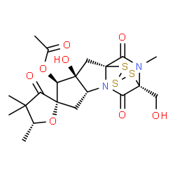 ChemSpider 2D Image | (1'R,2S,3'S,4'S,5R,7'R,10'R)-3'-Hydroxy-10'-(hydroxymethyl)-4,4,5,15'-tetramethyl-3,9',14'-trioxodihydro-3H-spiro[furan-2,5'-[11,12,13]trithia[8,15]diazatetracyclo[8.3.2.0~1,8~.0~3,7~]pentadecan]-4'-y
l acetate | C20H26N2O8S3