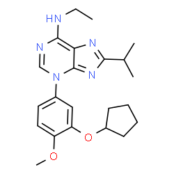 ChemSpider 2D Image | 3-[3-(Cyclopentyloxy)-4-methoxyphenyl]-N-ethyl-8-isopropyl-3H-purin-6-amine | C22H29N5O2