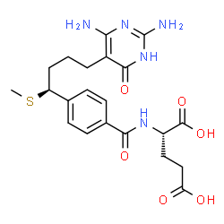 ChemSpider 2D Image | N-{4-[(1S)-4-(2,4-Diamino-6-oxo-1,6-dihydro-5-pyrimidinyl)-1-(methylsulfanyl)butyl]benzoyl}-L-glutamic acid | C21H27N5O6S