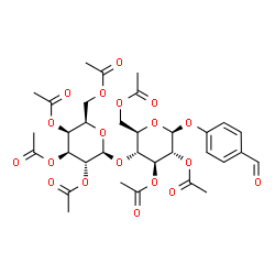 ChemSpider 2D Image | 4-Formylphenyl 2,3,6-tri-O-acetyl-4-O-(2,3,4,6-tetra-O-acetyl-beta-D-galactopyranosyl)-beta-D-glucopyranoside | C33H40O19
