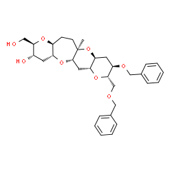 ChemSpider 2D Image | (2R,3S,4aR,5aS,6aR,8S,9R,10aS,11aR,13aS)-9-(Benzyloxy)-8-[(benzyloxy)methyl]-2-(hydroxymethyl)-11a-methyltetradecahydro-2H-pyrano[3,2-b]pyrano[2',3':5,6]pyrano[2,3-f]oxepin-3-ol | C32H42O8