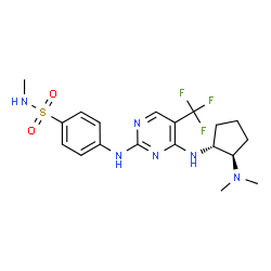 ChemSpider 2D Image | 4-{[4-{[(1R,2R)-2-(Dimethylamino)cyclopentyl]amino}-5-(trifluoromethyl)-2-pyrimidinyl]amino}-N-methylbenzenesulfonamide | C19H25F3N6O2S