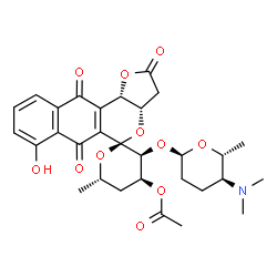 ChemSpider 2D Image | (3'S,3aS,4'S,5S,6'S,11bS)-3'-{[(2R,5S,6R)-5-(Dimethylamino)-6-methyltetrahydro-2H-pyran-2-yl]oxy}-7-hydroxy-6'-methyl-2,6,11-trioxo-2,3,3',3a,4',5',6,6',11,11b-decahydrospiro[benzo[g]furo[3,2-c]isochr
omene-5,2'-pyran]-4'-yl acetate | C30H35NO11