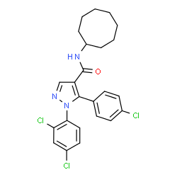 ChemSpider 2D Image | 5-(4-Chlorophenyl)-N-cyclooctyl-1-(2,4-dichlorophenyl)-1H-pyrazole-4-carboxamide | C24H24Cl3N3O
