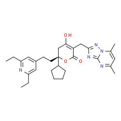 ChemSpider 2D Image | (6S)-6-Cyclopentyl-6-[2-(2,6-diethyl-4-pyridinyl)ethyl]-3-[(5,7-dimethyl[1,2,4]triazolo[1,5-a]pyrimidin-2-yl)methyl]-4-hydroxy-5,6-dihydro-2H-pyran-2-one | C29H37N5O3