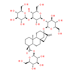 ChemSpider 2D Image | 1-O-[(5beta,8alpha,9beta,10alpha,13alpha)-13-{[beta-D-Glucopyranosyl-(1->3)-beta-D-glucopyranosyl-(1->2)-beta-D-glucopyranosyl]oxy}-18-oxokaur-16-en-18-yl]-beta-D-glucopyranose | C44H70O23