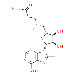 ChemSpider 2D Image | 3-[{[(2R,3S,4R,5R)-5-(6-Amino-8-methyl-9H-purin-9-yl)-3,4-dihydroxytetrahydro-2-furanyl]methyl}(methyl)amino]propanamide | C15H23N7O4