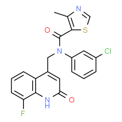 ChemSpider 2D Image | N-(3-Chlorophenyl)-N-[(8-fluoro-2-oxo-1,2-dihydro-4-quinolinyl)methyl]-4-methyl-1,3-thiazole-5-carboxamide | C21H15ClFN3O2S