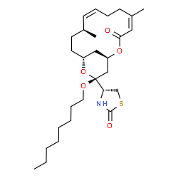 ChemSpider 2D Image | (4R)-4-[(1R,4S,5Z,9Z,13R,15R)-4,9-dimethyl-15-octoxy-11-oxo-12,16-dioxabicyclo[11.3.1]heptadeca-5,9-dien-15-yl]thiazolidin-2-one | C28H45NO5S