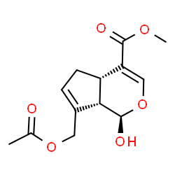 ChemSpider 2D Image | Methyl (1R,4aS,7aS)-7-(acetoxymethyl)-1-hydroxy-1,4a,5,7a-tetrahydrocyclopenta[c]pyran-4-carboxylate | C13H16O6