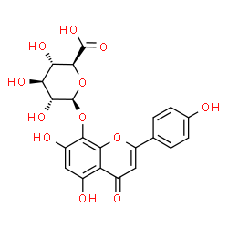 ChemSpider 2D Image | 5,7-Dihydroxy-2-(4-hydroxyphenyl)-4-oxo-4H-chromen-8-yl beta-D-glucopyranosiduronic acid | C21H18O12