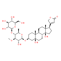 ChemSpider 2D Image | (3beta,5beta)-3-{[6-Deoxy-4-O-(beta-D-glucopyranosyl)-3-O-methyl-beta-D-glucopyranosyl]oxy}-5,14-dihydroxycard-20(22)-enolide | C36H56O14