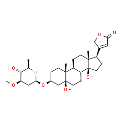 ChemSpider 2D Image | (3beta,5beta)-3-[(2,6-Dideoxy-3-O-methyl-beta-D-arabino-hexopyranosyl)oxy]-5,14-dihydroxycard-20(22)-enolide | C30H46O8