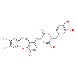 ChemSpider 2D Image | (2R)-3-(3,4-Dihydroxyphenyl)-2-{[(2E)-3-(4,7,8-trihydroxydibenzo[b,f]oxepin-1-yl)-2-propenoyl]oxy}propanoic acid | C26H20O10