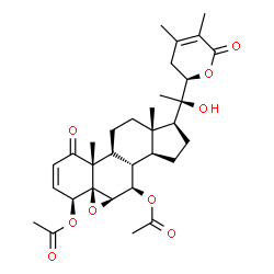 ChemSpider 2D Image | (4beta,5beta,6beta,7beta,22R)-20-Hydroxy-1,26-dioxo-5,6:22,26-diepoxyergosta-2,24-diene-4,7-diyl diacetate | C32H42O9