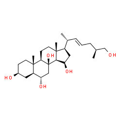 ChemSpider 2D Image | (3beta,5alpha,6alpha,15beta,22E,25S)-Cholest-22-ene-3,6,8,15,26-pentol | C27H46O5