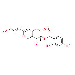 ChemSpider 2D Image | (6S,7S)-6-Hydroxy-3-[(1E)-3-hydroxy-1-propen-1-yl]-7-methyl-8-oxo-5,6,7,8-tetrahydro-1H-isochromen-7-yl 2-hydroxy-4-methoxy-6-methylbenzoate | C22H24O8