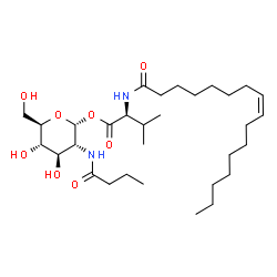ChemSpider 2D Image | 2-(Butyrylamino)-2-deoxy-1-O-{N-[(8Z)-8-hexadecenoyl]-L-valyl}-alpha-D-glucopyranose | C31H56N2O8