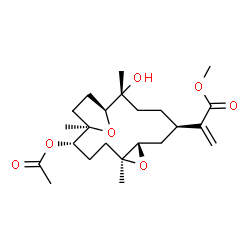 ChemSpider 2D Image | Methyl 2-[(1R,2S,5S,7S,9R,12R,13S)-2-acetoxy-12-hydroxy-1,5,12-trimethyl-6,16-dioxatricyclo[11.2.1.0~5,7~]hexadec-9-yl]acrylate | C23H36O7