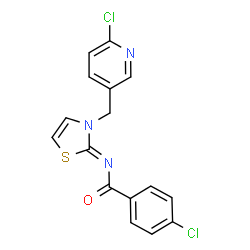 ChemSpider 2D Image | 4-Chloro-N-[(2Z)-3-[(6-chloro-3-pyridinyl)methyl]-1,3-thiazol-2(3H)-ylidene]benzamide | C16H11Cl2N3OS