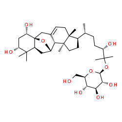 ChemSpider 2D Image | (3S,6R)-6-[(1S,6R,7R,10S,11R,12S,14S,16R,18S)-16,18-Dihydroxy-6,10,15,15-tetramethyl-19-oxapentacyclo[10.6.1.0~1,14~.0~3,11~.0~6,10~]nonadec-3-en-7-yl]-3-hydroxy-2-methyl-2-heptanyl beta-D-glucopyrano
side | C36H60O10