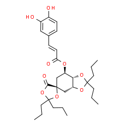 ChemSpider 2D Image | (3aR,5S,7R,7aR)-5'-Oxo-2,2,2',2'-tetrapropyltetrahydro-4H-spiro[1,3-benzodioxole-5,4'-[1,3]dioxolan]-7-yl (2E)-3-(3,4-dihydroxyphenyl)acrylate | C30H42O9