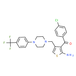 ChemSpider 2D Image | [2-Amino-4-({4-[4-(trifluoromethyl)phenyl]-1-piperazinyl}methyl)-3-thienyl](4-chlorophenyl)methanone | C23H21ClF3N3OS