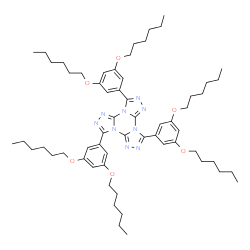 ChemSpider 2D Image | 3,7,11-Tris[3,5-bis(hexyloxy)phenyl]tris[1,2,4]triazolo[4,3-a:4',3'-c:4'',3''-e][1,3,5]triazine | C60H87N9O6