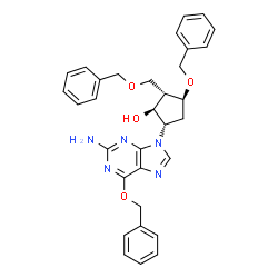 ChemSpider 2D Image | (1S,2S,3S,5S)-5-(2-Amino-6-(benzyloxy)-9H-purin-9-yl)-3-(benzyloxy)-2-(benzyloxymethyl)cyclopentanol | C32H33N5O4