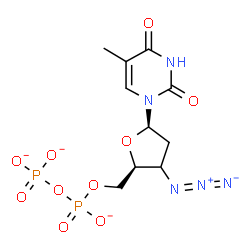 ChemSpider 2D Image | 1-{(3xi)-3-Azido-2,3-dideoxy-5-O-[(phosphonatooxy)phosphinato]-beta-D-glycero-pentofuranosyl}-5-methyl-2,4(1H,3H)-pyrimidinedione | C10H12N5O10P2