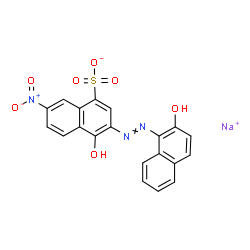 ChemSpider 2D Image | Sodium 4-hydroxy-3-[(2-hydroxy-1-naphthyl)diazenyl]-7-nitro-1-naphthalenesulfonate | C20H12N3NaO7S