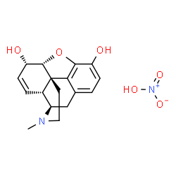 ChemSpider 2D Image | (5alpha,6alpha)-17-Methyl-7,8-didehydro-4,5-epoxymorphinan-3,6-diol nitrate (1:1) | C17H20N2O6