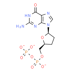 ChemSpider 2D Image | Diphosphoric acid, mono[[(2S,5R)-5-(2-amino-1,6-dihydro-6-oxo-9H-purin-9-yl)tetrahydro-2-furanyl]methyl] ester, ion(3-) | C10H12N5O9P2