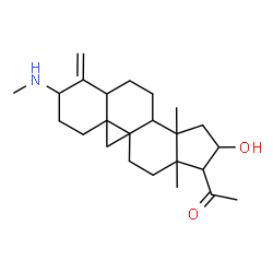 ChemSpider 2D Image | 16-Hydroxy-14-methyl-3-(methylamino)-4-methylene-9,19-cyclopregnan-20-one | C24H37NO2