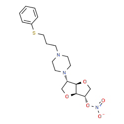ChemSpider 2D Image | 1,4:3,6-Dianhydro-2-deoxy-2-(4-(3-(phenylthio)propyl)-1-piperazinyl)-L-iditol 5-nitrate | C19H27N3O5S