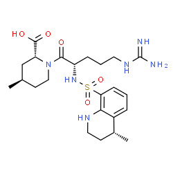 ChemSpider 2D Image | (2R,4R)-4-Methyl-1-(N~2~-{[(4R)-4-methyl-1,2,3,4-tetrahydro-8-quinolinyl]sulfonyl}-L-arginyl)-2-piperidinecarboxylic acid | C23H36N6O5S