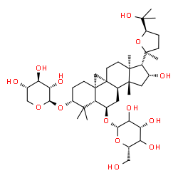 ChemSpider 2D Image | (3alpha,5beta,6beta,8alpha,10alpha,13alpha,14beta,16alpha,17alpha,24R)-16,25-Dihydroxy-3-(beta-L-xylopyranosyloxy)-20,24-epoxy-9,19-cyclolanostan-6-yl beta-L-threo-hexopyranoside | C41H68O14