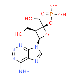 ChemSpider 2D Image | (2S,3R,4R)-4-(4-Amino-7H-imidazo[4,5-d][1,2,3]triazin-7-yl)-2,3-bis(hydroxymethyl)-2-oxetanyl dihydrogen phosphate | C9H13N6O7P