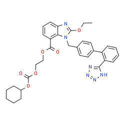 ChemSpider 2D Image | 2-{[(Cyclohexyloxy)carbonyl]oxy}ethyl 2-ethoxy-1-{[2'-(1H-tetrazol-5-yl)-4-biphenylyl]methyl}-1H-benzimidazole-7-carboxylate | C33H34N6O6