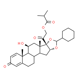 ChemSpider 2D Image | 2-[(4aR,5S,6aS,6bS,9aR)-8-Cyclohexyl-5-hydroxy-4a,6a-dimethyl-2-oxo-2,4a,4b,5,6,6a,9a,10,10a,10b,11,12-dodecahydro-6bH-naphtho[2',1':4,5]indeno[1,2-d][1,3]dioxol-6b-yl]-2-oxoethyl 2-methylpropanoate | C32H44O7