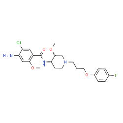 ChemSpider 2D Image | 4-Amino-5-chloro-N-{(3S,4S)-1-[3-(4-fluorophenoxy)propyl]-3-methoxy-4-piperidinyl}-2-methoxybenzamide | C23H29ClFN3O4