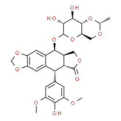 ChemSpider 2D Image | (5S,5aR,8aR,9R)-9-(4-Hydroxy-3,5-dimethoxyphenyl)-8-oxo-5,5a,6,8,8a,9-hexahydrofuro[3',4':6,7]naphtho[2,3-d][1,3]dioxol-5-yl 4,6-O-ethylidene-D-glucopyranoside | C29H32O13