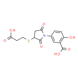 ChemSpider 2D Image | 5-{3-[(2-Carboxyethyl)sulfanyl]-2,5-dioxo-1-pyrrolidinyl}-2-hydroxybenzoic acid | C14H13NO7S