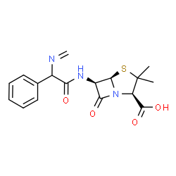 ChemSpider 2D Image | (2R,5R,6R)-3,3-Dimethyl-6-{[(methyleneamino)(phenyl)acetyl]amino}-7-oxo-4-thia-1-azabicyclo[3.2.0]heptane-2-carboxylic acid | C17H19N3O4S