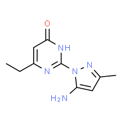 ChemSpider 2D Image | 2-(5-Amino-3-methyl-1H-pyrazol-1-yl)-6-ethyl-4(1H)-pyrimidinone | C10H13N5O